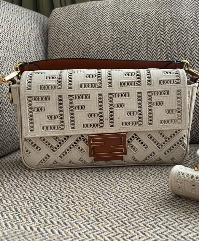 Fendi Baguette FF Canvas Handbag 8BR600 White